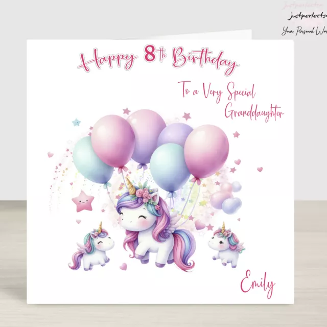 Beautiful Unicorn Happy Birthday Card Personalised Girls card for Any Age