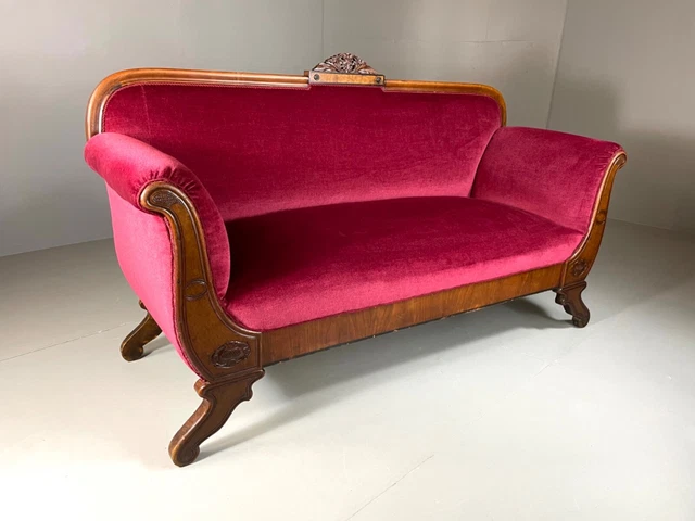 EB5203 Danish Walnut and Mahogany Deep Red Double End Sofa, Antique Vintage V3SS