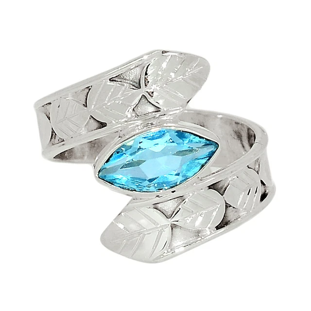 Leaf - Treated Blue Topaz 925 Sterling Silver Ring Jewelry s.6.5 CR14911