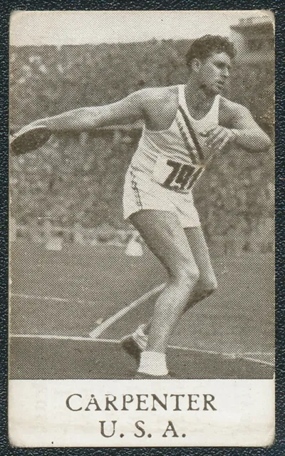 1936 Ken Carpenter Usa Discus Gold Medal Alfa Olympic Skylt Card #55