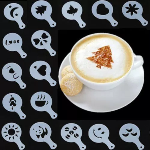 16 Stück Latte Art Schablonen Vorlagen Cappuccino Kaffee Schaum Kuchen Decor WOW