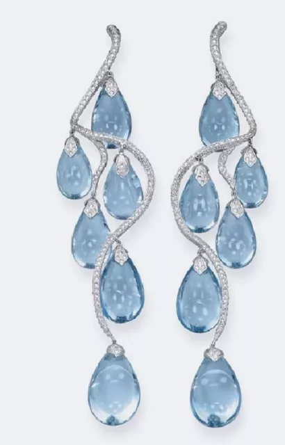 Party Wear Earrings In 925 Sterling Silver Water Drop Inspire Aqua Pear CZ Stone