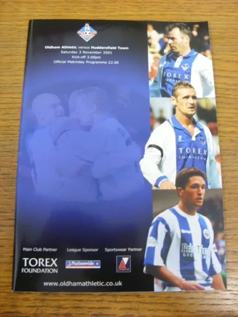 03/11/2001 Oldham Athletic v Huddersfield Town  . FREE POSTAGE on all UK Orders.