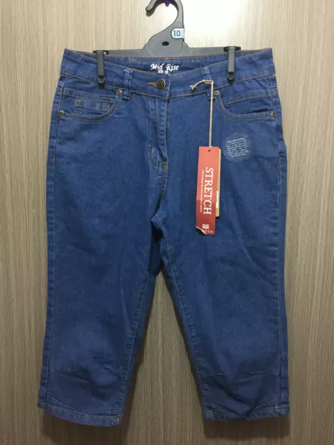 BNWT Ladies Sz 10 Rivers Brand Stretch Mid Blue Denim Crop Style Pants Jeans