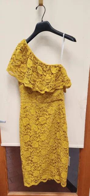 London Times One Shoulder Lace Dress Yellow Women's Size 6