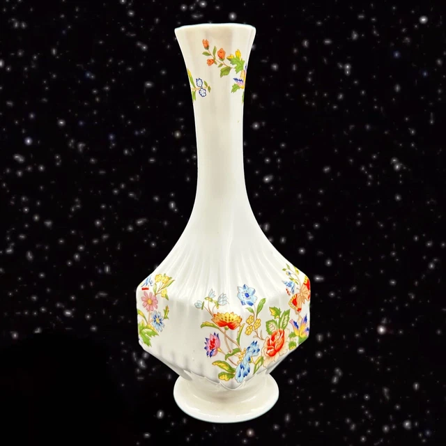AYNSLEY BONE CHINA Cottage Garden Butterfly Bud Vase England Porcelain 7”T