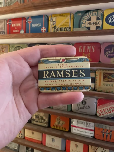 Vintage Ramses Transparent Prophylactic Condom Tin Box RARE Graphic VGC