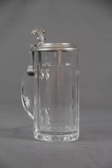 Glaskrug Bierkrug Krug 1899 Zinndeckel blaues Glas Medaillon graviert