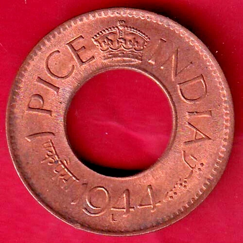 british india king george vi unc 1944 LAHORE MINT one pice copper coin #V49