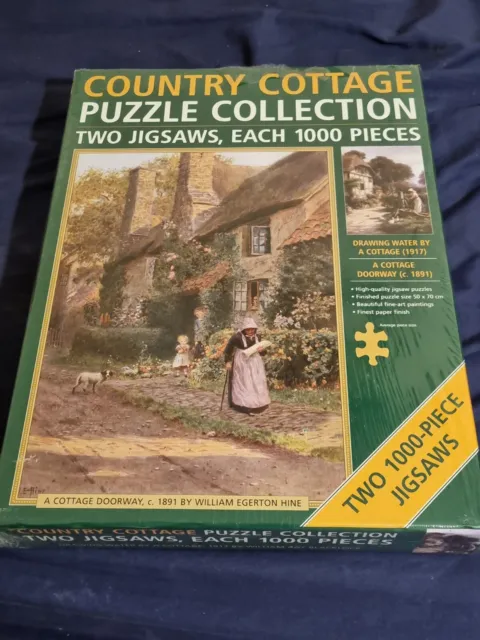 Country Cottage 2x1000 Piece Jigsaw Puzzle Drawing Water And A Cottage Doorway