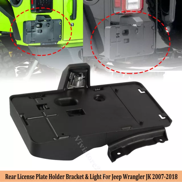 Rear License Plate Holder Bracket With Lamp For 2007 - 2018 Jeep Wrangler JK JKU