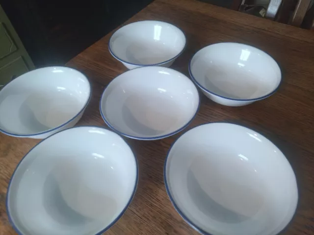 Set Of 6 Corelle True Blue Soup Cereal Bowls White Blue Trim Made in USA