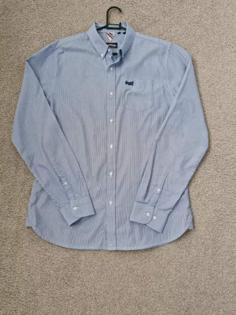 Superdry Mens Blue Striped Long Sleeve Shirt - Size XL