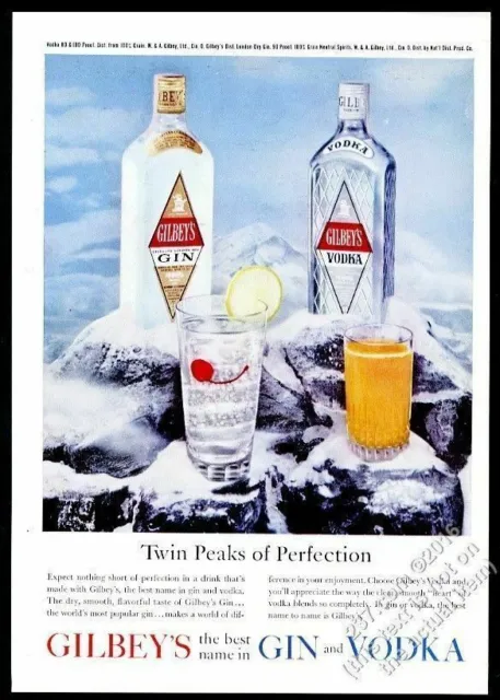 1961 Gilbey's gin and vodka bottle color photo vintage print ad