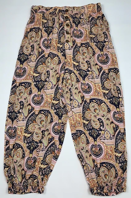 Anthropologie Harem Joggers Boho Print Viscose Wide Leg Womens Large Multicolor