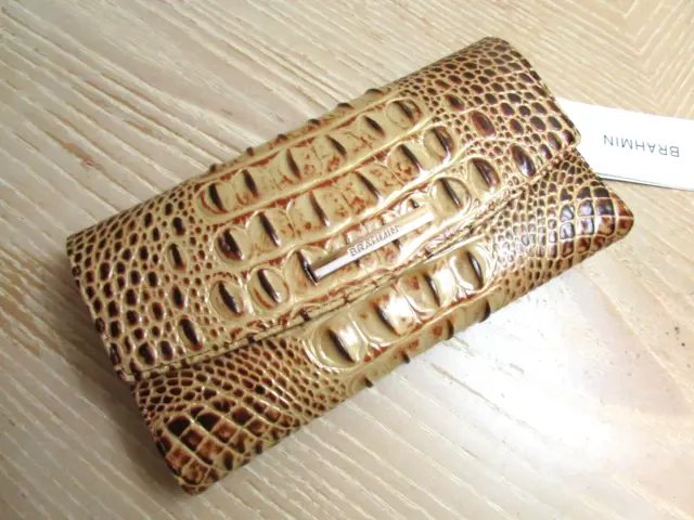 Brahmin Toasted Melbourne Tan Brown Croc Embossed Leather Large Checkbook Wallet