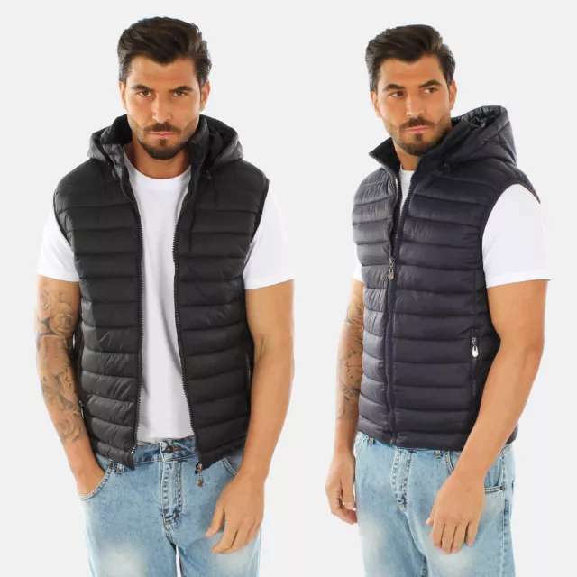Smanicato Uomo con Cappuccio Rimovibile Slim Fit Piumino Senza Maniche Casual