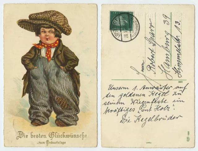 111772 - woman as vagrant - birthday - postcard, run Lokstedt 28.3.1930