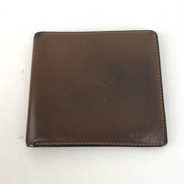 GUCCI Leather Bi fold Wallet Brown Men s Brand Limited to 1 piece!