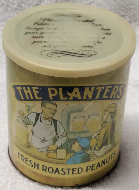 Vintage Planters Mr Peanut Old Fashioned Tin Advertising Grocery Can w/ Lid Nice