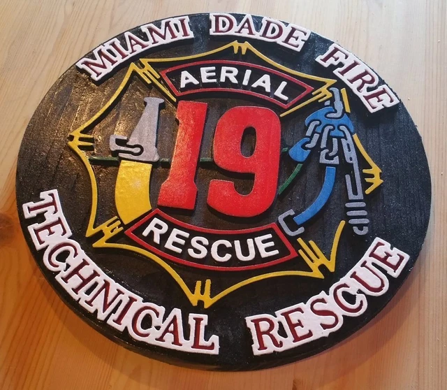 FIRE DEPARTMENT MIAMI Dade Aerial 19 routed wood patch plaque sign ...