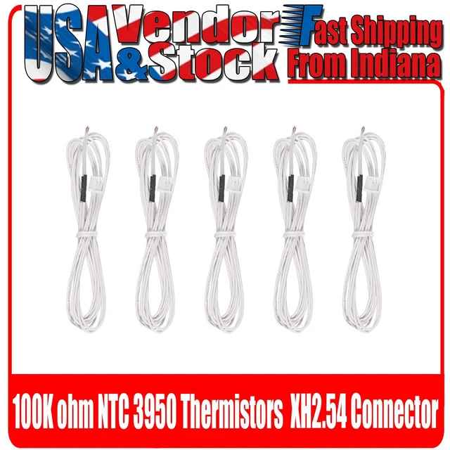 10 piece 100K ohm NTC 3950 Thermistors  with xh2.54 2 Pin for 3D Printer, Reprap