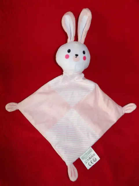 Doudou Plat Mes Petits Cailloux Lapin Blanc Rose Rayure Neuf