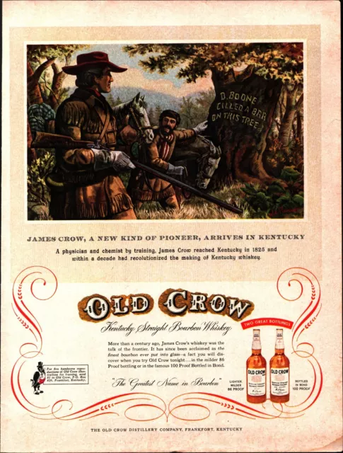 1955 Old Crow Bourbon Whiskey James D Boone Revolutionary Vintage Print Ad b7