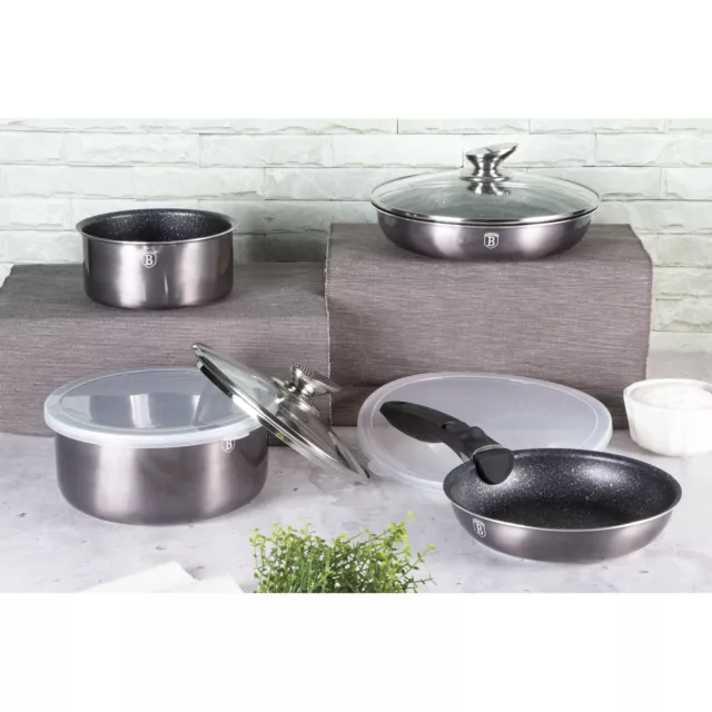 Batería de Cocina Aluminio Forjado 9 Piezas, Inducción, Asa Extraíble, Cazuelas 2