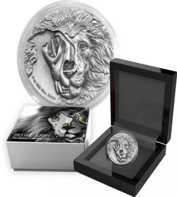 Endangered Asiatic Lion Skull – The Beast’s Skull – 2018 2 Oz High Relief Silver
