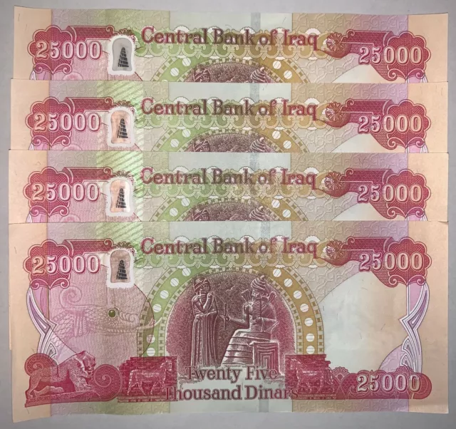 100K Authentic Iraqi Dinars 4 × 25K CRISP BANKNOTES FLAWLESS 2020 New Security