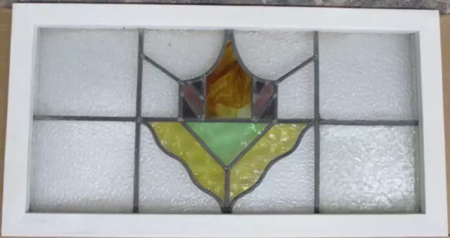 OLD ENGLISH LEADED STAINED GLASS WINDOW TRANSOM Cute Geometric 29.25" x 15.75"