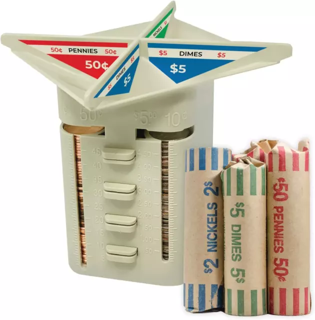 All-In-One Manual Coin Tender - Counter and Wrapper Tube with 32 Coin Wrappers G