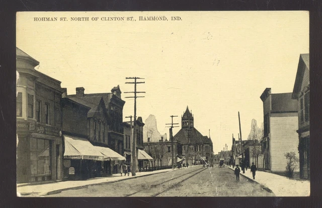 Hammond Indiana Downtown Hohman Street Scene Vintage Postcard 1911