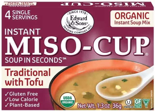 Edward & Sons Organic Instant Miso Cup Soup with Tofu, 1.3 OZ (Pack of 4)