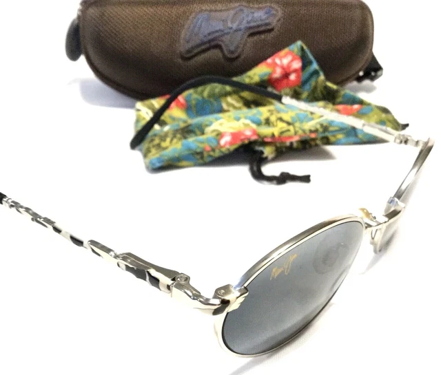 RARE MAUI JIM SUNDANCE SUNGLASSES Silver Frames Gray Polarized Lenses MJ 154-17