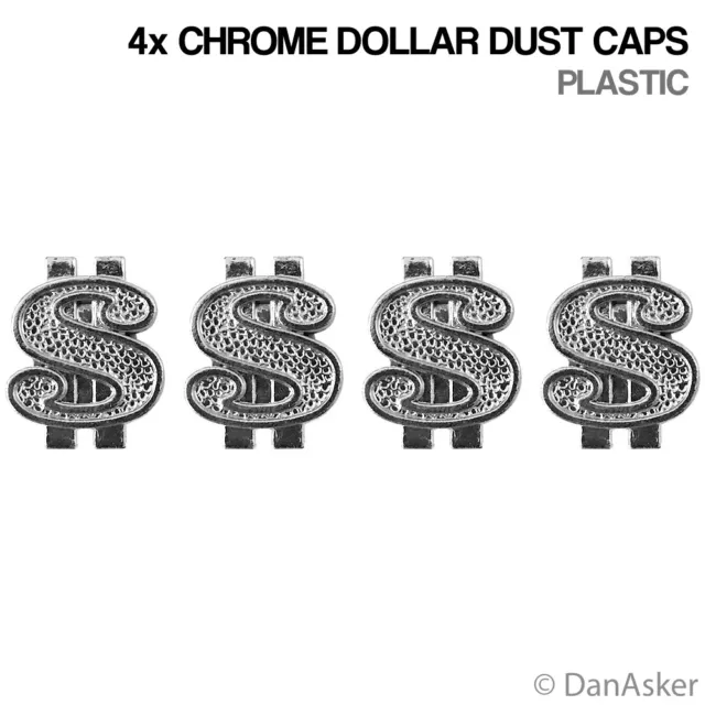 4x Chrome Dollar Sign Car Bike Motorcycle BMX Wheel Tyre Valve Plastic Dust Caps