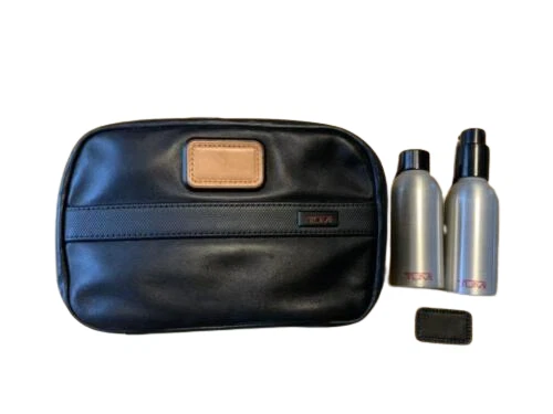 Tumi Alpha 2 Split Travel Kit Pouch Bag Leather Black Aminity Case