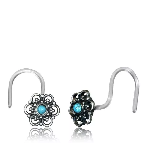 Tribal Bioplast 20G Sterling Silver Nose Stud Nose Ring Ear Turquoise Stone