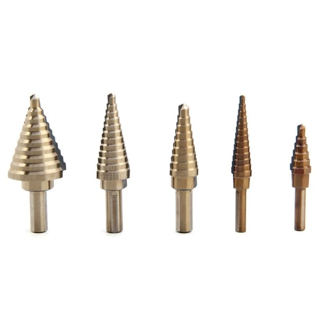 5 Pieces Cutter Bit Set Drill Hole Tool + Case New Puncher HSS Step Large Cone
