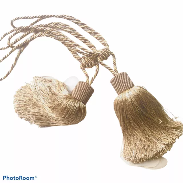 (2) Curtain Tiebacks, Holdbacks Window Drapery Rope Holder Tassels Luxe Fringe