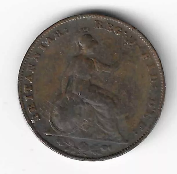 Queen Victoria Young Head Copper Farthing 1/4d 1858 Victorian British coin