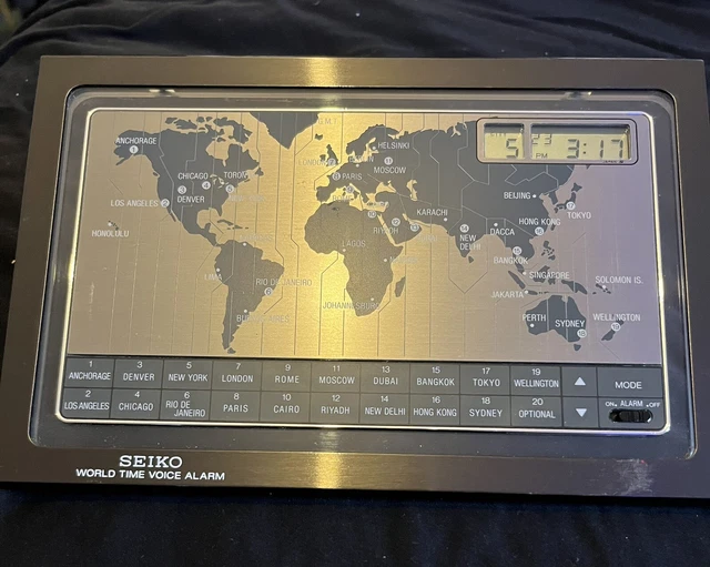 SEIKO WORLD TIME Voice Alarm Retro Desk Clock 20 Countries
