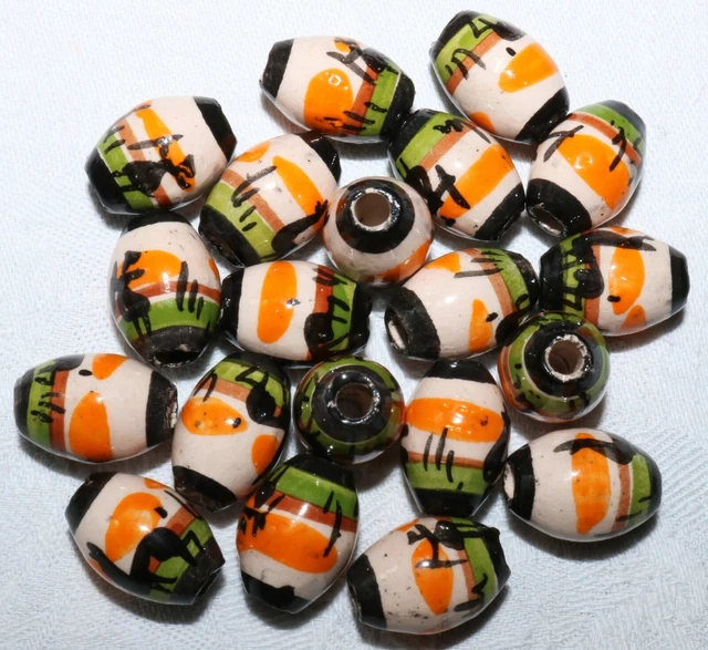 20 Keramik Perlen Peru,14 mm, grün oval Inka Indianer Schmuck Perle Lama Anden