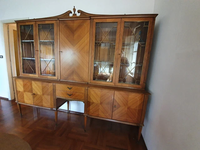 vetrina in legno d'epoca da soggiorno stile inglese vintage modernariato anni 60
