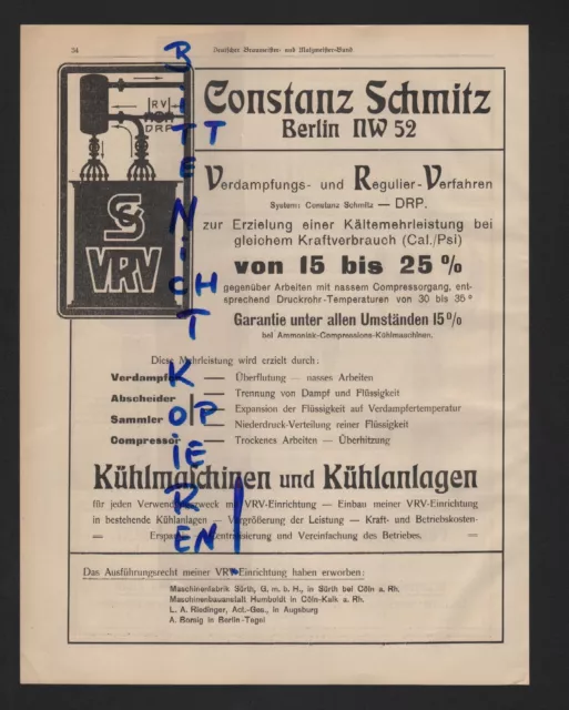 BERLIN, Werbung 1913, Constanz Schmitz Kühlmaschinen Kühlanlagen