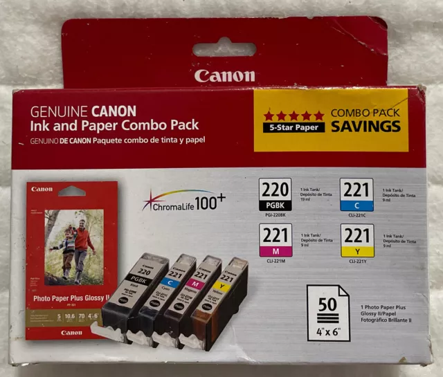 Canon 220 Black & 221 Cyan Magenta Yellow Ink Set PGI-220 CLI-221 2945B020 New