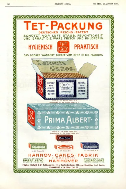 Bahlsen Kekse Hannover XL Reklame 1904 in Farbe ! Leibniz Werbung Keks Biscuit