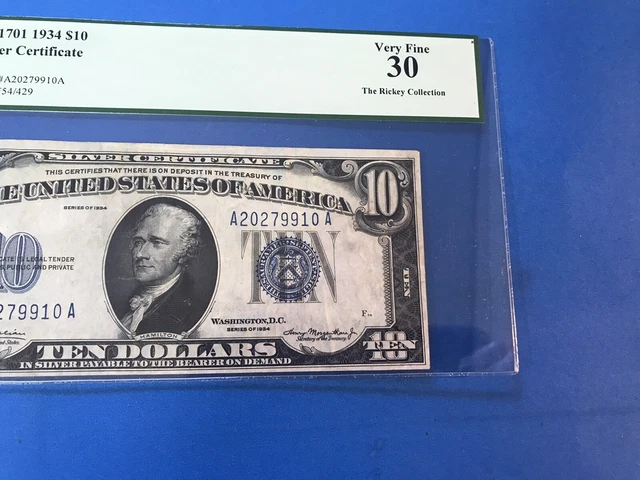 1934  Blue Seal $10 Ten Dollar Silver Certificate PCGS 30.....Lot #21 3