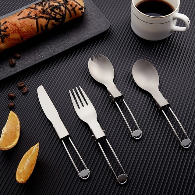 COMPACT AND LIGHTWEIGHT Titanium Foldable Spoon Spork Fork for Camping ...